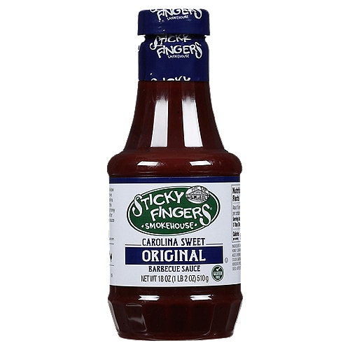 Sticky Fingers Original Carolina Sweet Barbecue Sauce, 18 oz
We've been perfecting the craft of low-and-slow cooking over aromatic hickory wood since we opened our first smokehouse in South Carolina decades ago. We've been serving guests this Carolina Sweet sauce since then, blending honey and molasses to sticky perfection. Created for pork but perfect on beef and chicken, this sauce is best served among friends and family.