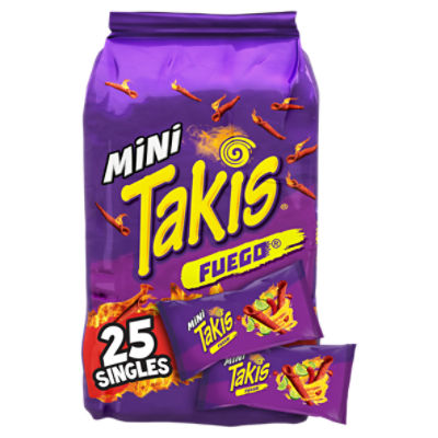 Takis Fuego Mini 25 pc / 1.23 oz Bite Size Multipack, Hot Chili Pepper & Lime Rolled Tortilla Chips