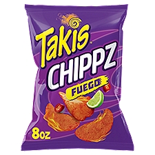 Takis Fuego Chippz 8 oz Bag, Hot Chili Pepper & Lime Flavored Spicy Traditional Potato Chips