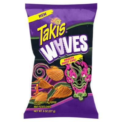Takis Dragon Sweet Chili Waves 8 oz Sharing Size Bag, Spicy Sweet Chili Pepper Wavy Potato Chips