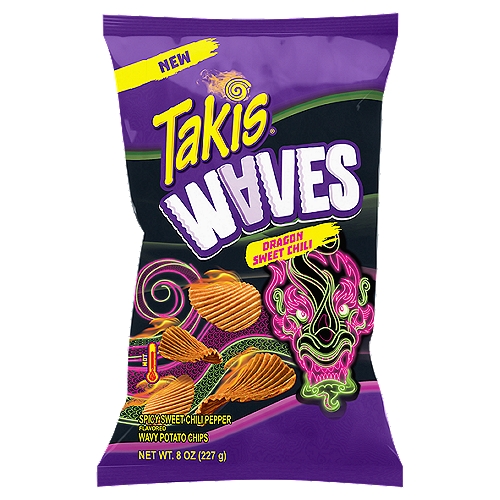 Takis Dragon Sweet Chili Waves 8 oz Sharing Size Bag, Spicy Sweet Chili Pepper Wavy Potato Chips