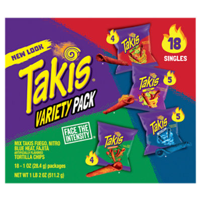 Takis 18 pc / 1 oz Variety Pack, Assorted Rolled Tortilla Chips