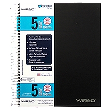 Top Flight Wired 5 Subject 160 Sheets College Rule Notebook, 8 count