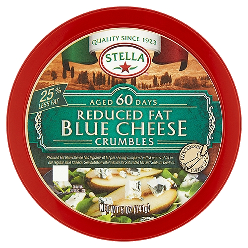 Stella Reduced Fat Blue Cheese Crumbles, 5 oz
Reduced fat blue cheese has 5 grams of fat per serving compared with 8 grams of fat in our regular blue cheese.