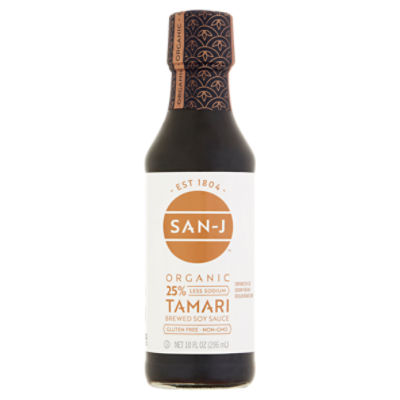 SanJ Organic 25 Less Sodium Tamari Brewed Soy Sauce, 10 fl oz ShopRite