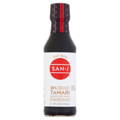 San-J 28% Less Sodium Tamari Brewed Soy Sauce, 10 fl oz