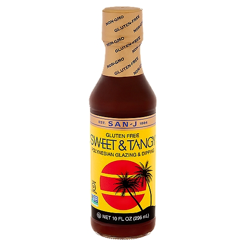 San-J Gluten Free Sweet & Tangy Polynesian Glazing & Dipping Sauce, 10 fl oz
Bring Polynesian flair to your next stir-fry. Start with chicken or shrimp and vegetables, add San-J Sweet & Tangy Sauce, and serve over rice.

Sweet & Tangy is as luscious as it is savory; it's great as dipping sauce or glaze. It's delectable island favors taste like a pacific sunset on plate.