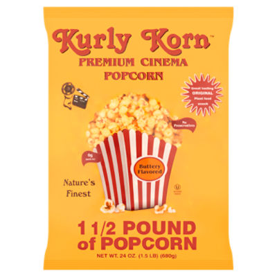 Kurly Korn Buttery Flavored Premium Cinema Popcorn, 24 oz, 24 Ounce