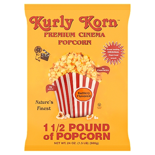 Kurly Korn Buttery Flavored Premium Cinema Popcorn, 24 oz