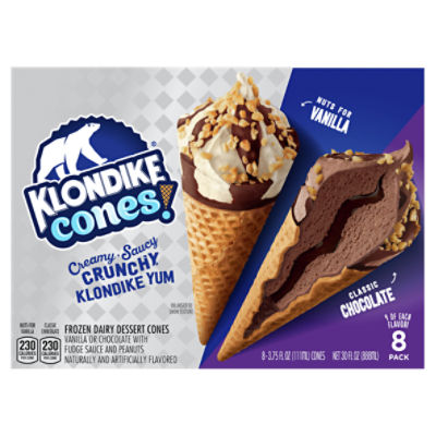 Klondike Frozen Dairy Dessert Cone Nuts For Vanilla And Classic Chocolate