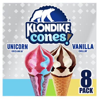 Klondike Frozen Dairy Dessert Cone Unicorn Dreamin' & Vanilla Chillin' 30 fl oz, 8 Count