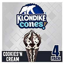 Klondike Frozen Dairy Dessert Cone Cookies 'N Cream 3.75 fl oz, 4 Count