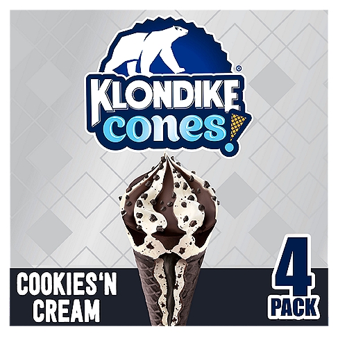 Klondike Frozen Dairy Dessert Cone Cookies 'N Cream 3.75 fl oz, 4 Count
