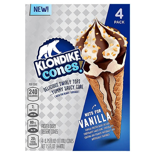 Klondike Frozen Dairy Dessert Cone Nuts For Vanilla 3.75 fl oz, 4 Count