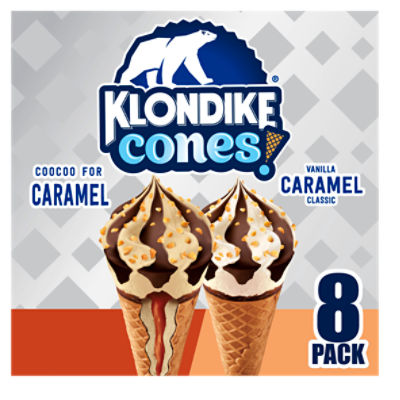 Klondike Frozen Dairy Dessert Cone Coocoo for Caramel & Vanilla Caramel 3.75 fl oz, 8 Count