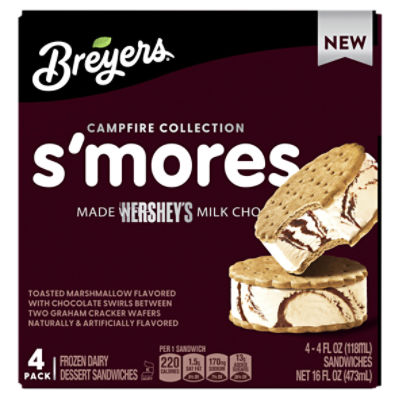 Breyers S'mores Frozen Dairy Dessert Sandwiches, 4 fl oz, 4 count, 16 Fluid ounce