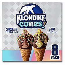 Klondike B-Day Every Day & Chocolate Crumble Cake Frozen Dairy Dessert Cones, 3.75 fl oz, 8 Count, 30 Fluid ounce