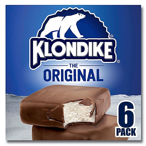 Klondike Ice Cream Bars Original 4.5 fl oz, 6 Count
The Klondike Original Ice Cream & Frozen Dessert Bar is a huge hunk of Klondike's signature creamy vanilla ice cream covered in a thick, chocolate shell. It's simple, classic perfection, the best thing to happen to desserts since the invention of dessert. One bite is enough to take you to frozen dessert heaven with these ice cream bars. 

You know it's the original Klondike Ice Cream Bar & Frozen Dessert when you open that silver foil and hear the “crack'' as you bite into its chocolatey shell, which holds in all of that delicious, creamy goodness. You can enjoy the delightful wonders of a Klondike Ice Cream & Frozen Dessert Bar anytime and anywhere, without needing a spoon or bowl. 

Take the time to treat yourself to a frozen treat. We know that life isn't always as easy as it should be, so reward yourself for doing that thing you just did with a simple dessert. Klondike supports you! You can enjoy a Klondike Original Ice Cream & Frozen Dessert bar as a special treat or as a snack to help you relax. 

Try Klondike frozen treats in 14 flavors for unlimited deliciousness. All our treats are coated in a rich chocolatey shell and made with high-quality ingredients. Klondike Original Ice Cream & Frozen Dessert Bar is certified as a kosher ice cream by KOF-K Kosher Supervision, one of the world's leading certification and supervision agencies.

Artificial Flavored Light* Ice Cream in a Milk Chocolate Flavored Coating
*The Portion of Light Ice Cream in this Bar Has 55% Less Fat and 25% Fewer Calories than a Similar Portion of a Range of Full-Fat Ice Cream. See Nutrition Information for Fat and Saturated Fat Content.