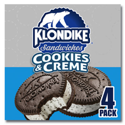 Klondike Frozen Vanilla Dairy Dessert Sandwiches Cookies and Creme 4.0 fl oz, 4 Count