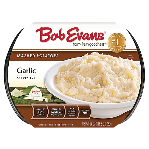 Bob Evans Farm-Fresh Goodness Garlic Mashed Potatoes, 24 oz
America's #1 refrigerated mashed potatoes*
*Source: IRI scan sales data total U.S. 52 weeks ending August 21, 2017