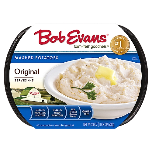 Bob Evans Original Mashed Potatoes, 24 oz
America's #1 refrigerated Mashed Potatoes*
*Source: IRI Scan Sales Data Total U.S. 52 Weeks November 4, 2018