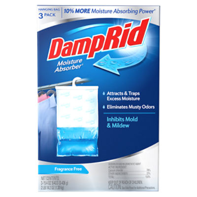 DampRid Fragrance Free Moisture Absorber Hanging Bag, 15.4 oz, 3 count