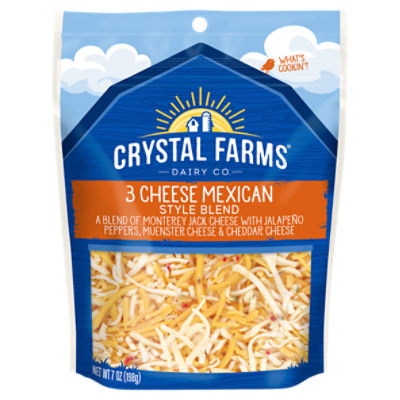 Crystal Farms Shredded 3 Style Blend Cheese Mexican, 7 oz