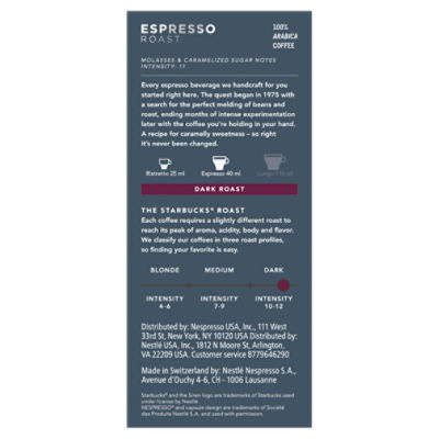 by Nespresso Espresso Dark Roast Ground Coffee Capsules, 10 2.01 oz