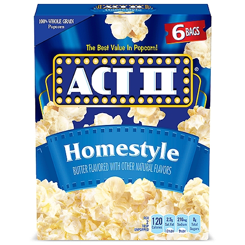 Act II Homestyle Butter Flavored Microwave Popcorn, 2.75 oz, 6 count