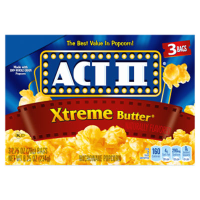 Act II Xtreme Butter Microwave Popcorn, 2.75 oz, 3 count ShopRite