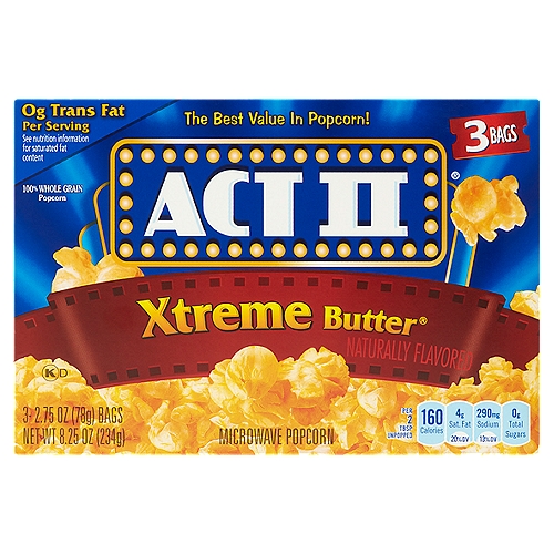 Act II Xtreme Butter Microwave Popcorn, 2.75 oz, 3 count
The best value in popcorn!