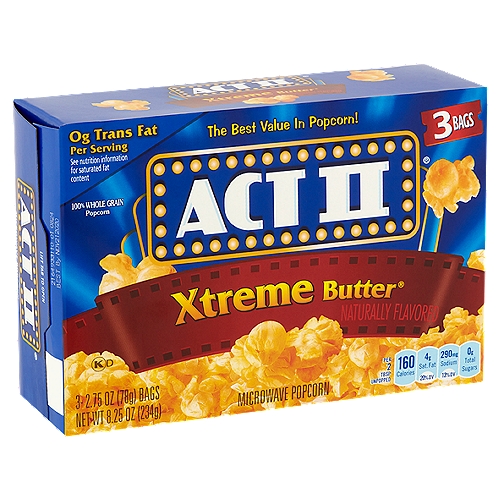 Act II Xtreme Butter Microwave Popcorn, 2.75 oz, 3 count
The best value in popcorn!