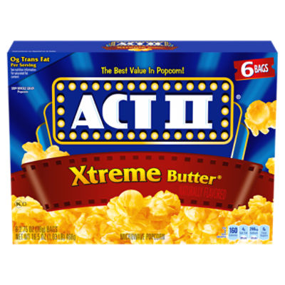 Act II Xtreme Butter Microwave Popcorn, 2.75 oz, 6 count, 16.5 Ounce
