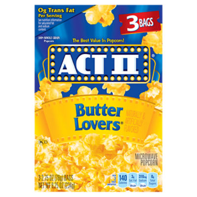 Act II Butter Lovers Microwave Popcorn, 2.75 oz, 3 count, 8.25 Ounce
