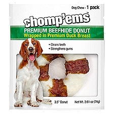 Chomp'ems Premium Beefhide Donut Wrapped in Premium Duck Breast Dog Chew 3.5'' Donut