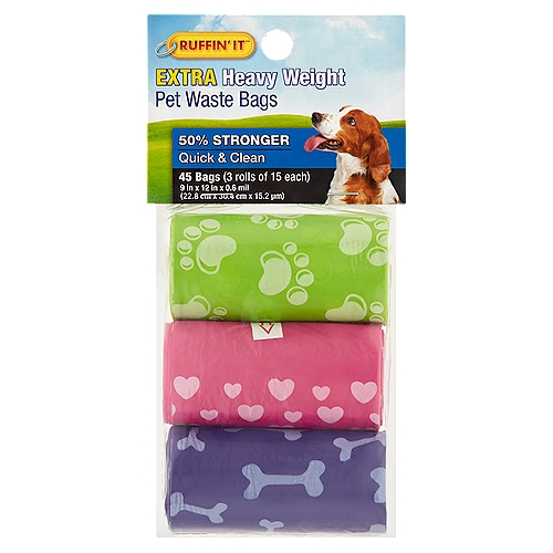 Ruffin' It Extra Heavy Weight Pet Waste Bags, 45 count
