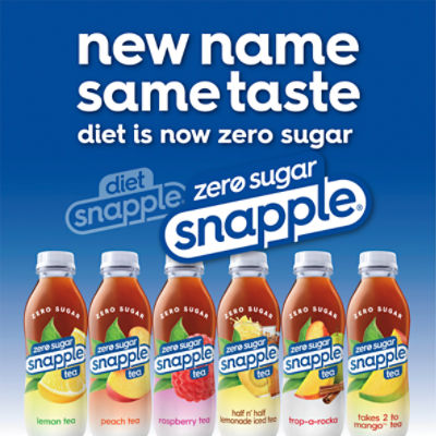 Snapple Zero Sugar Peach Tea, 16 fl oz recycled plastic bottle