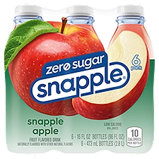 Snapple Apple Zero Sugar Flavored Juice Drink, 16 fl oz recycled plastic bottles, 6 pack