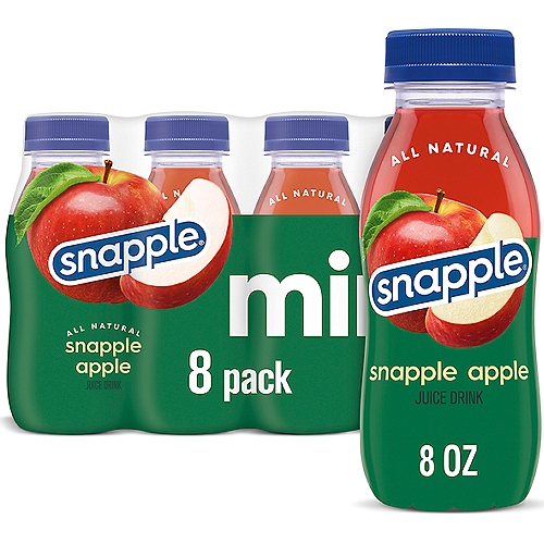 Snapple Apple Juice Drink, 8 fl oz recycled plastic mini bottle, 8 pack