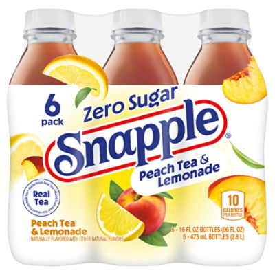 Snapple Zero Sugar Peach Tea & Lemonade, 16 fl oz, 6 count, 96 Fluid ounce