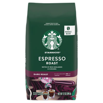 Starbucks Espresso Dark Roast Whole Bean Coffee, 12 oz