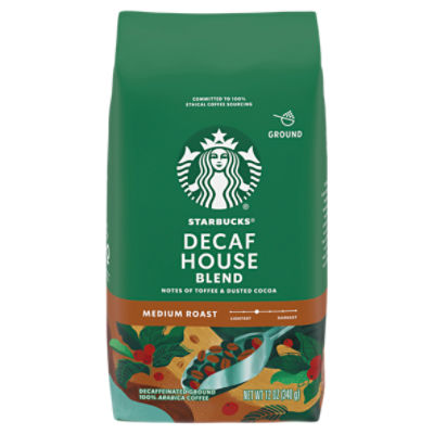 Starbucks Decaf House Blend Medium Roast Decaffeinated Ground Coffee, 12 oz