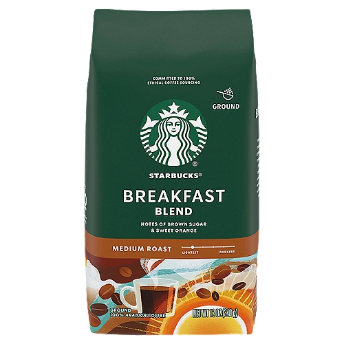 Starbucks Breakfast Blend Medium Roast Ground Coffee, 12 oz