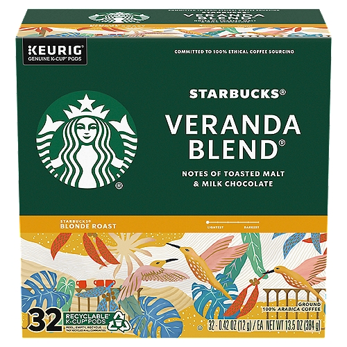Starbucks Veranda Blend Blonde Roast Ground Coffee K-Cup Pods, 0.42