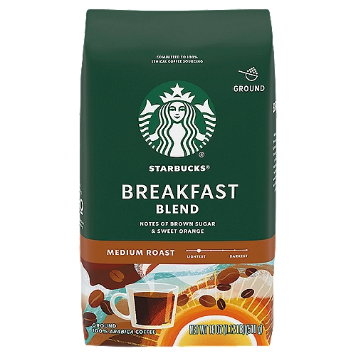 Starbucks Breakfast Blend Medium Roast Ground Coffee, 18 oz