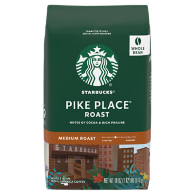 Starbucks Pike Place Medium Roast Whole Bean Coffee, 18 oz