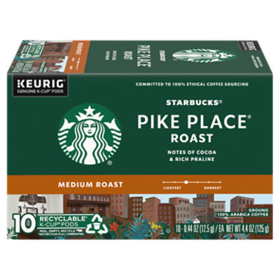Starbucks Pike Place Medium Roast Ground Coffee K-Cup Pods, 0.44 oz, 10 count
