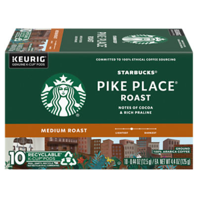 Starbucks Pike Place Medium Roast Ground Coffee K-Cup Pods, 0.44 oz, 10 count, 4.4 Ounce