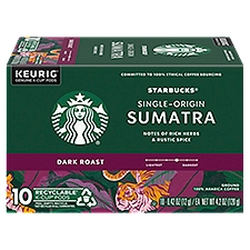 Starbucks Single-Origin Sumatra Dark Roast Ground Coffee K-Cup Pods, 0.42 oz, 10 count
