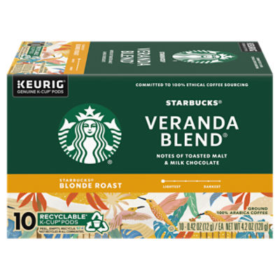 Starbucks Veranda Blend Blonde Roast Ground Coffee K-Cup Pods, 0.42 oz, 10 count